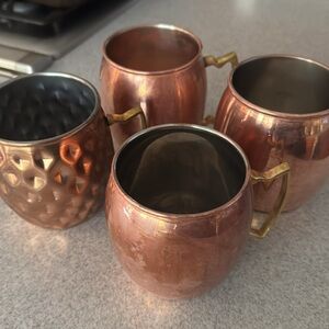Hammered Copper Mug Set with Brass Handles